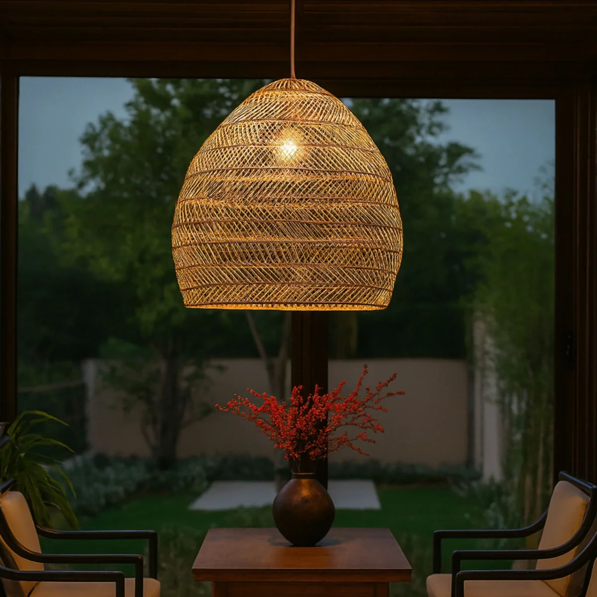 Zenith taklampa, Ø50 cm - Luftig pendellampa i flätat naturmaterial - Bild 6