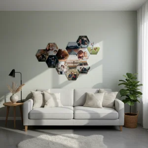 Hexagon akustikplattor med personlig bild - 31,5x36 cm.